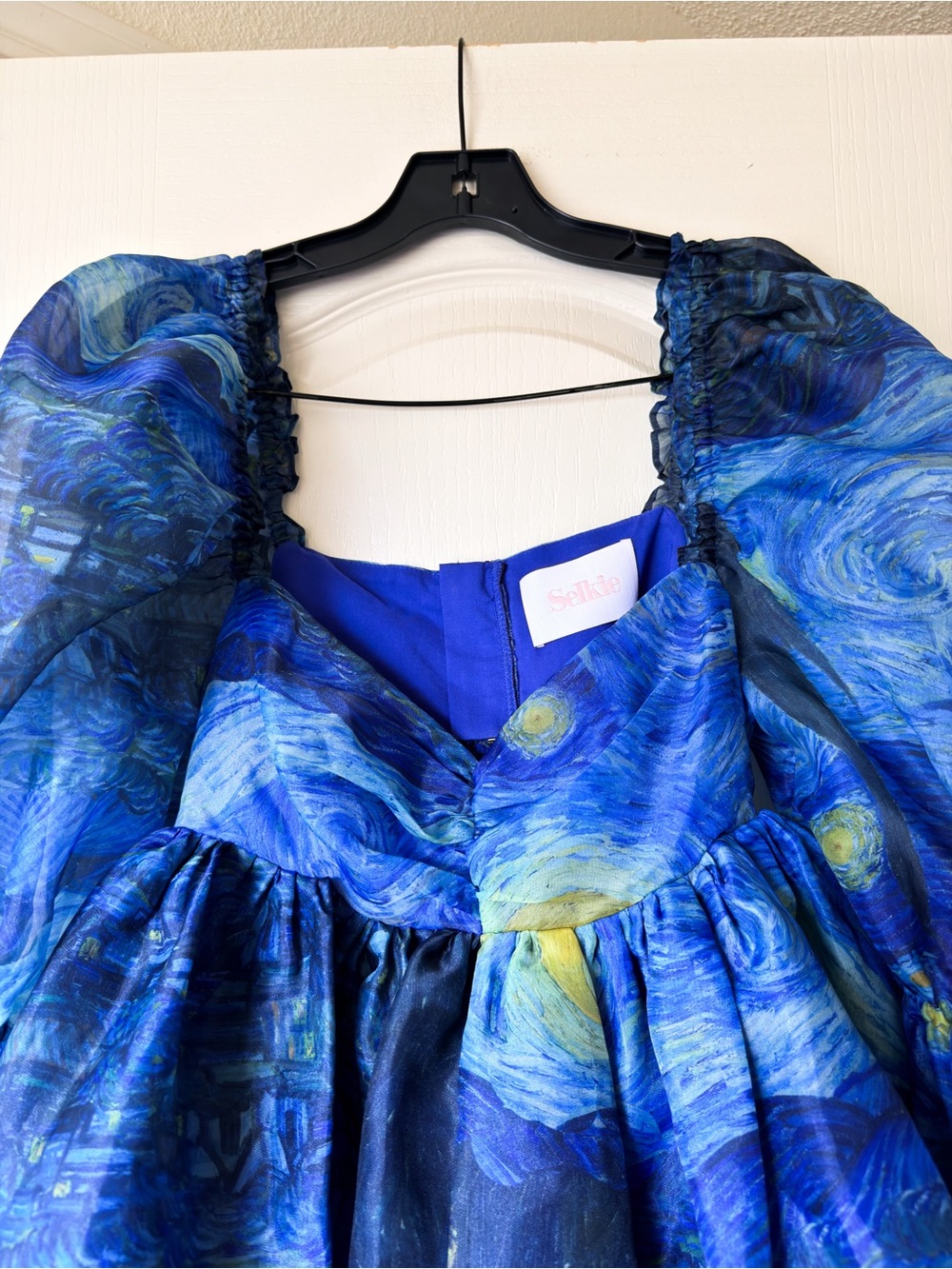 Selkie Starry Night Moonlight Puff Dress Van Gogh Print Medium EUC - Picture 5 of 13